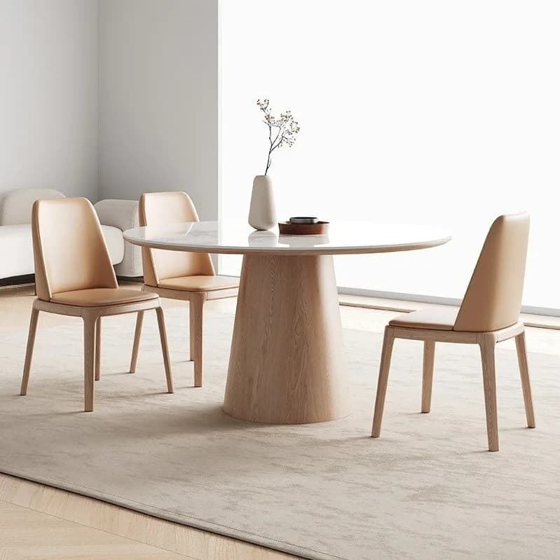 PYJ solid wood round dining table and chair combination modern simple household inlaid rock slab round table with turntable
