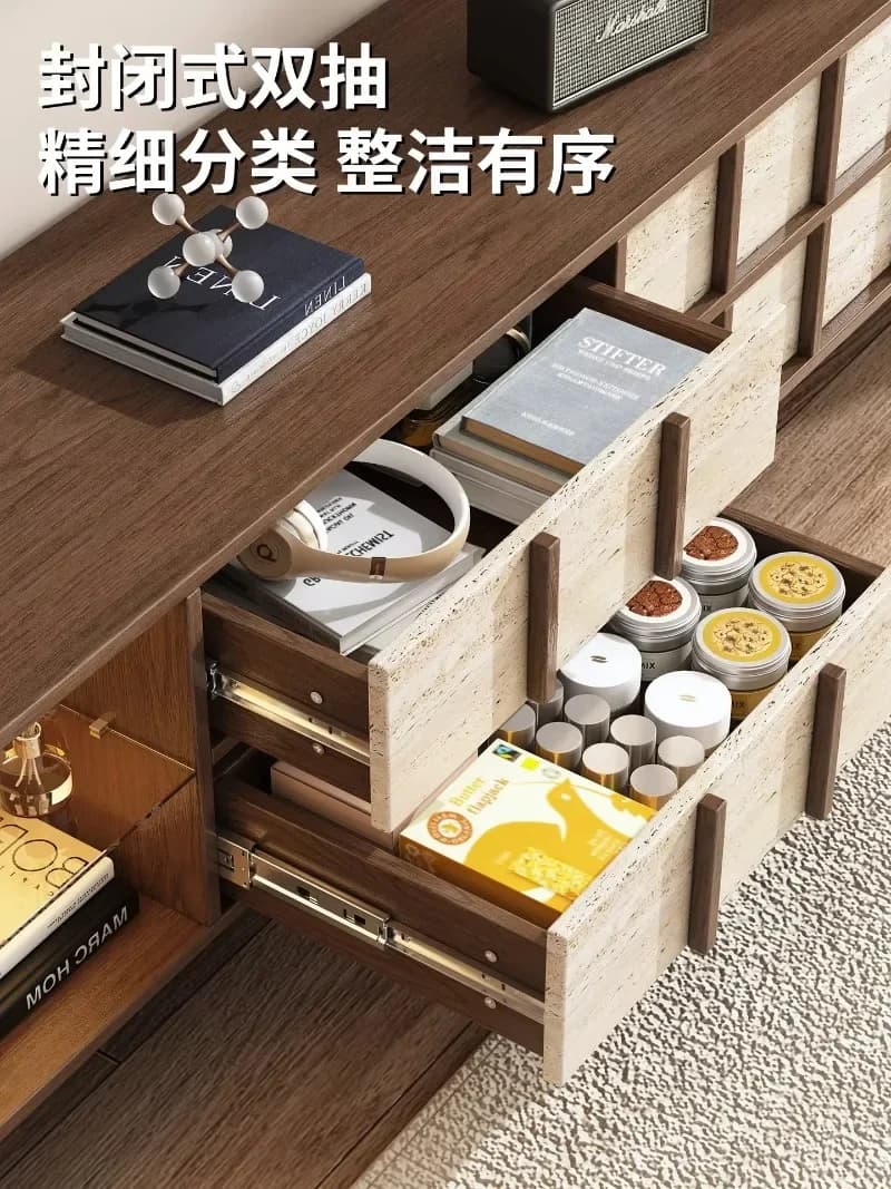 V29 High Solid Wood Bone Line TV Cabinet Integrated Living Room Home Antique Storage Locker