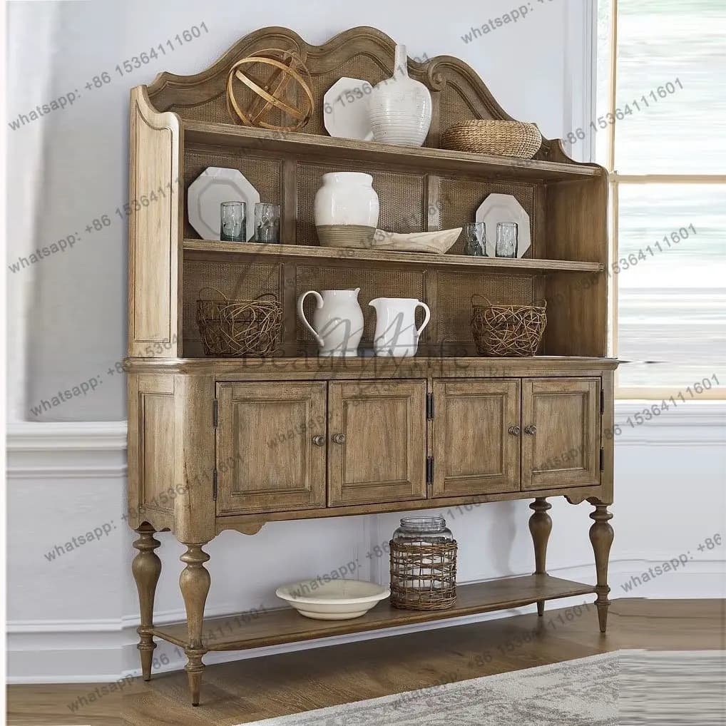 American solid wood dining side cabinet pastoral country retro cream style locker
