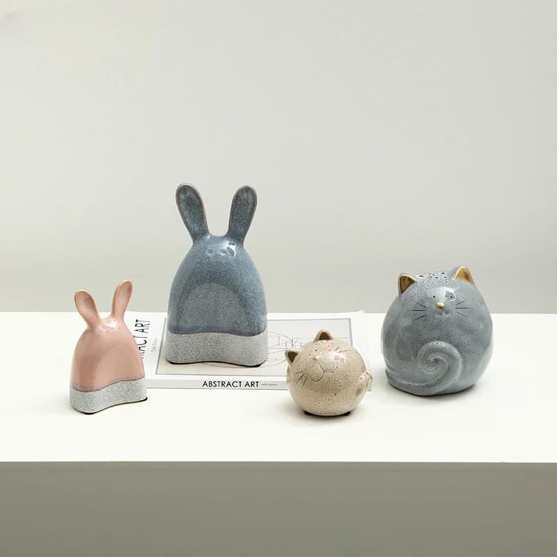 Nordic ins style creative animal rabbit cat ceramic ornament, fun soft ornament