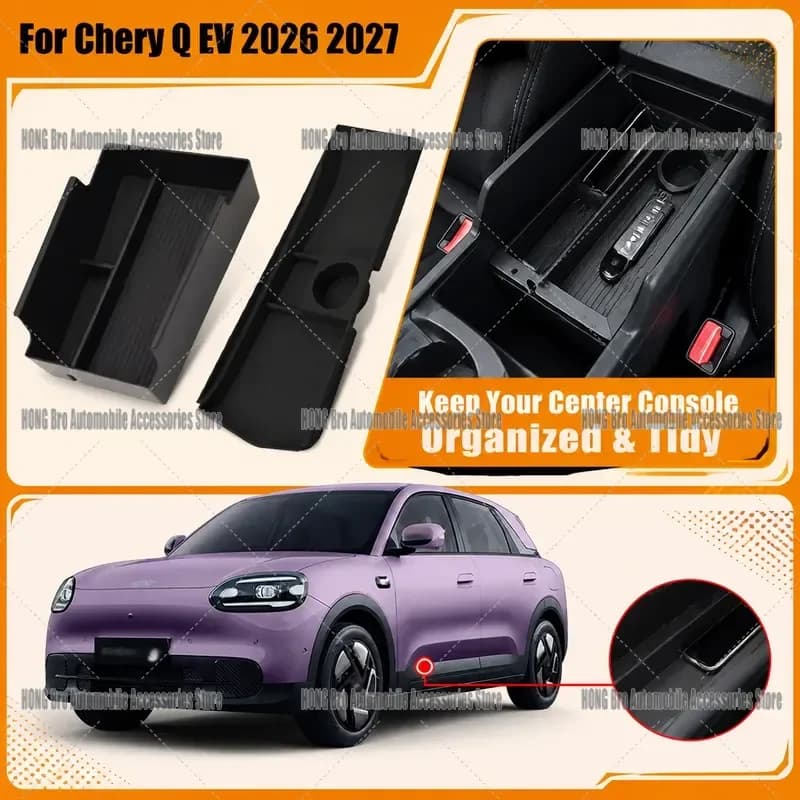 For Chery Q EV 2026 2027 Center Console Armrest Storage Box Lower Organizer Tray Interior Accessories Car