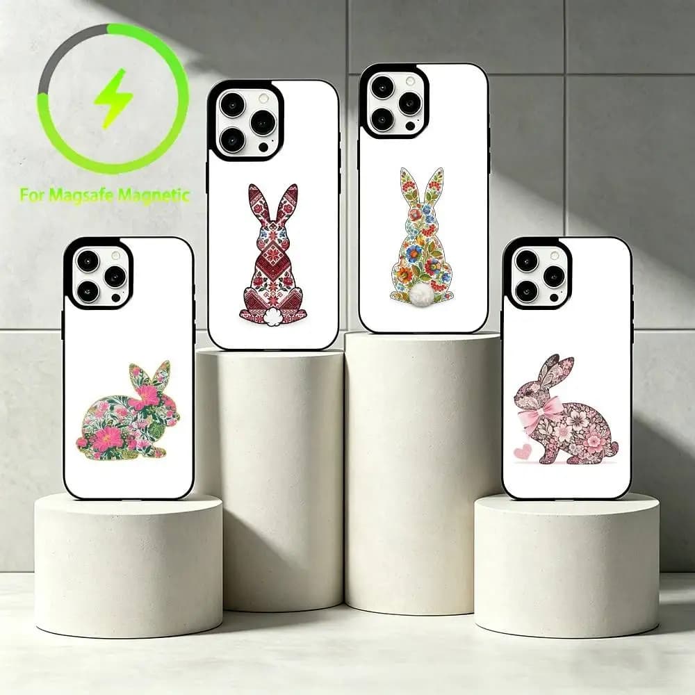E-Easter bunny Phone Case For iPhone 17 16 15 14 13 12 Pro Max Plus for Mirror Wireless Magnetic Cover