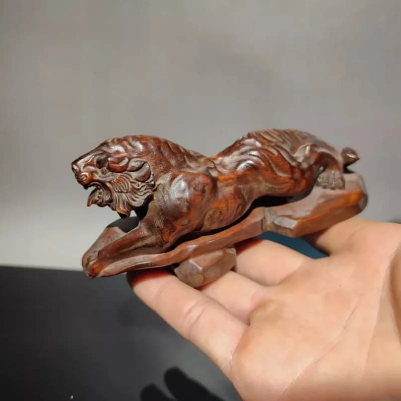 vintage chinese wooden carving Tiger statue desk decor room home wood carved