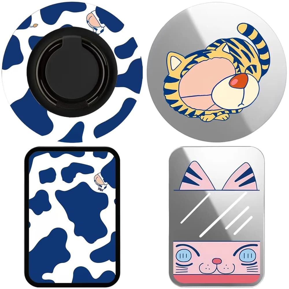 Blue Cow Pattern Magnetic Phone Grip Card Holder Stand for IPhone 13 14 15 16 17 18 Pro Max Case