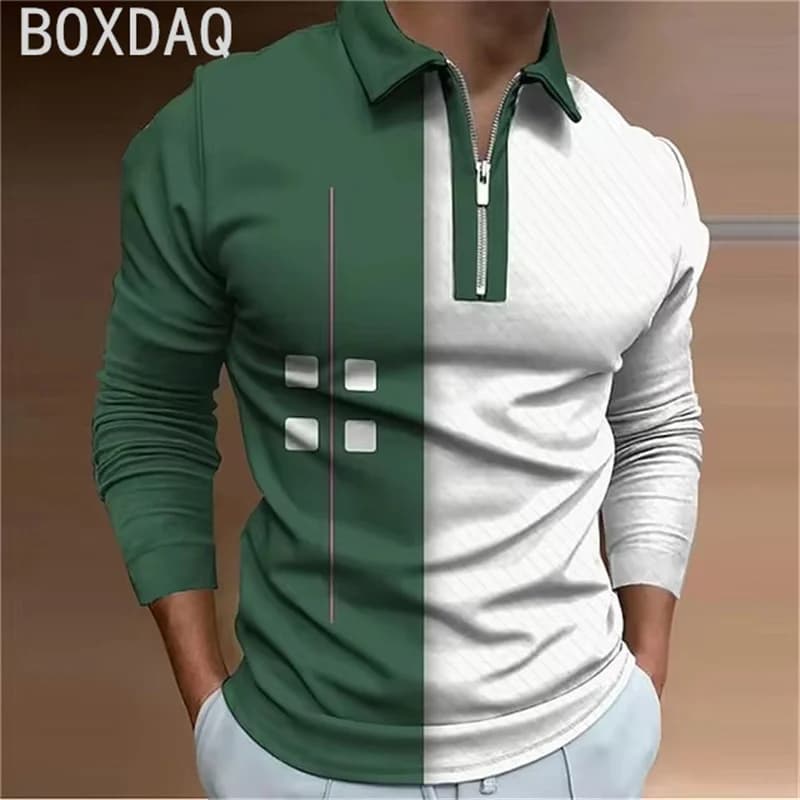 Polo Shirt For Men's Long Sleeve Lapel Business Casual Shirt 3D Fashion Printed Polo Shirt Plus Size Men Autumn Sport Polos