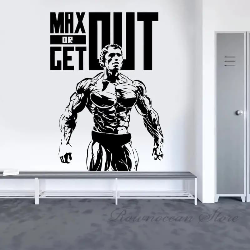 Max or Get Out Quote Gym Sign Wall Sticker Bodybuilding Poster Fitness Sport Arnold Decals Vinyl Art Home Decor Room Mural Z555