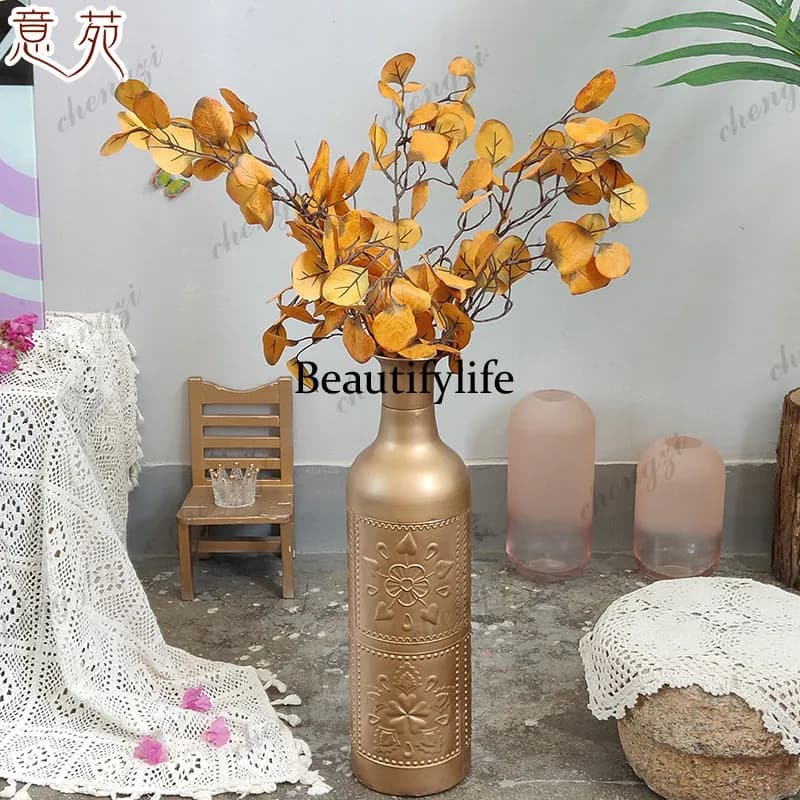 Light luxury wrought iron vase ornament entrance creative simulation flower decoration