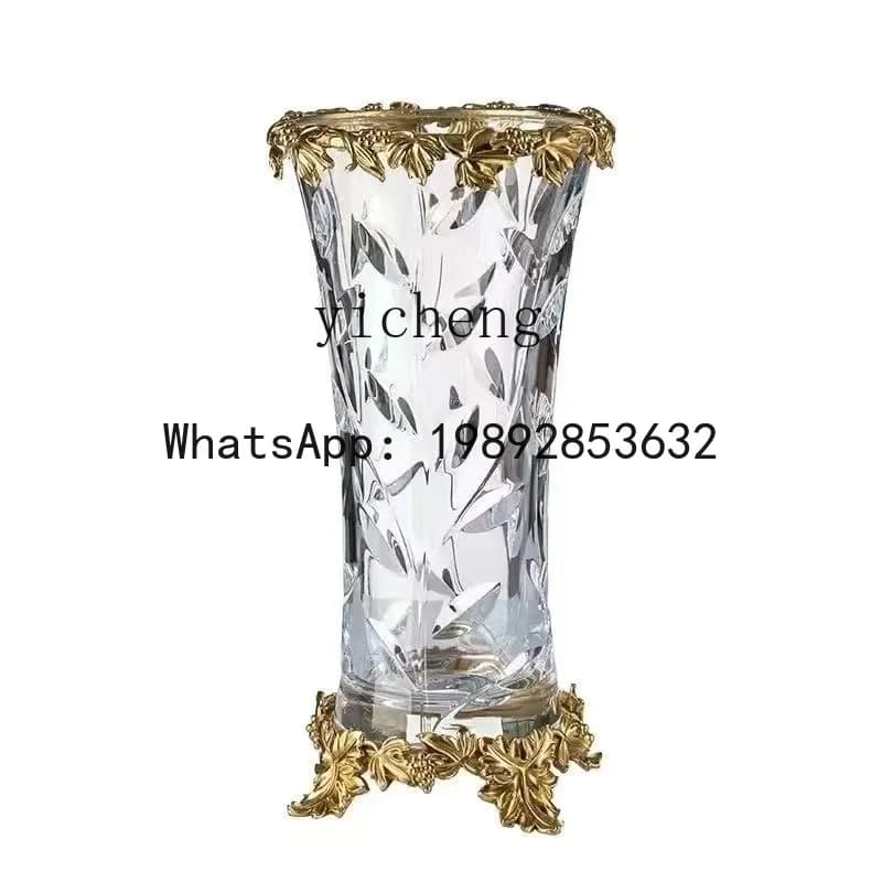 B-1   pure copper crystal glass vase hydroponic transparent flower arrangement high-end luxury living room decoration