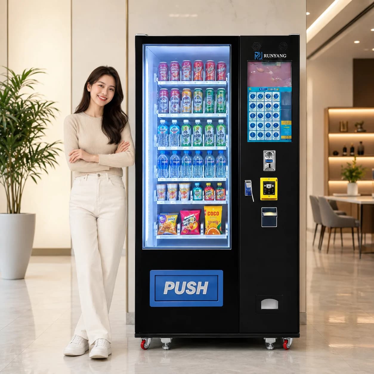 RUNYANG Custom logo Coin Snack and Drink Vending Machine for Sale Beverage Vending Machine for Foods and Drinks