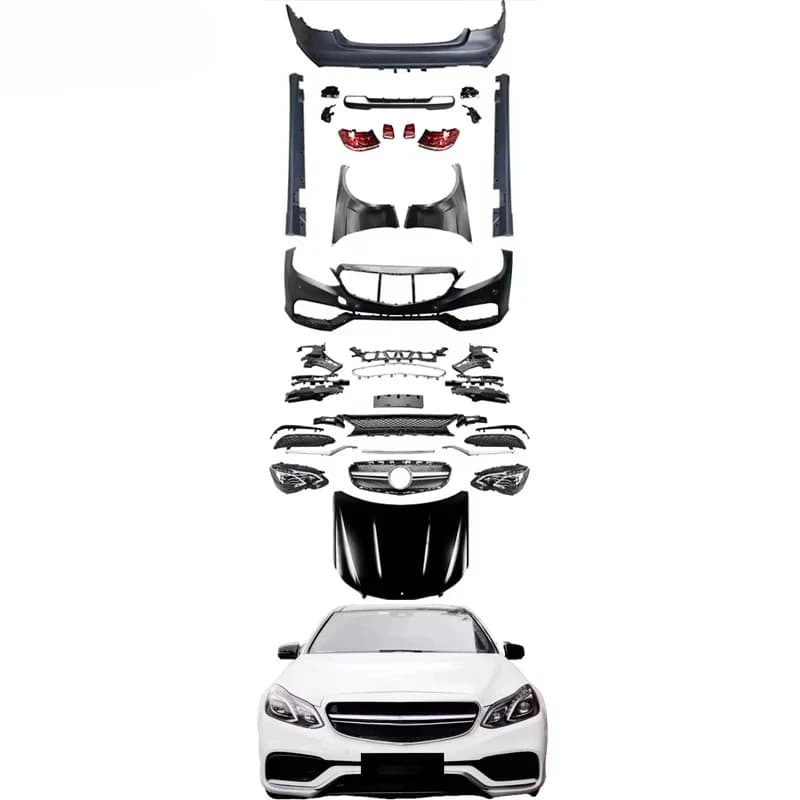 For E Class W212 10-13 Upgrade E63 14-16 Front Rear Bumper Engine Hood Grill Diffuser Full Car Body Kit
