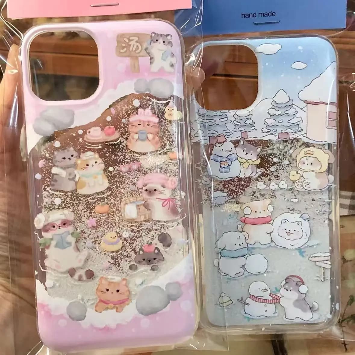 Autumn Winter Cute Cats Animal Bling Glitter Quicksand Case Phone Case For iPhone 16 15 14 13 12 11 Pro Max Clear Soft Cover