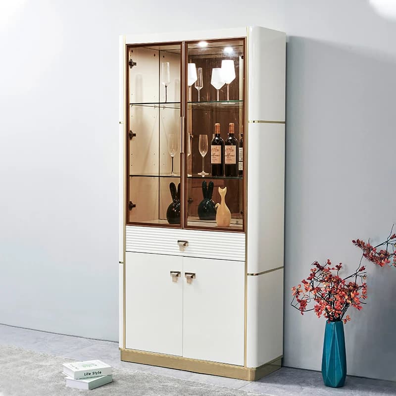 White Modern Wooden Living Room Wine Cabinet Glass Display Rack Furniture Home Bar Storage Restaurant Wooden Luxury Wine Cabinet