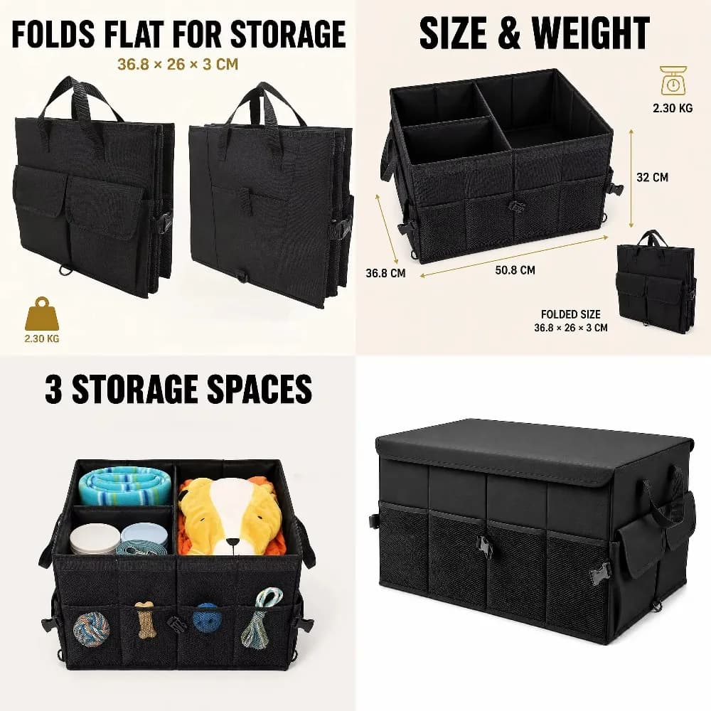 Crossbody Car Trunk Organizer Folding Storage Box Collapsible Backseat Auto Cargo Carrier