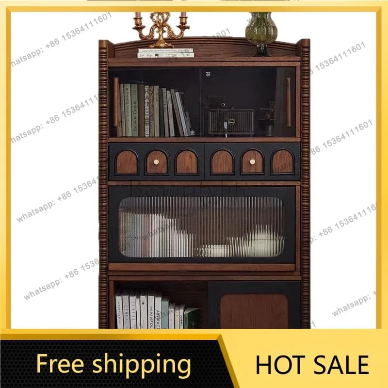 FG French solid wood retractable bookcase living room French integrated wall chest