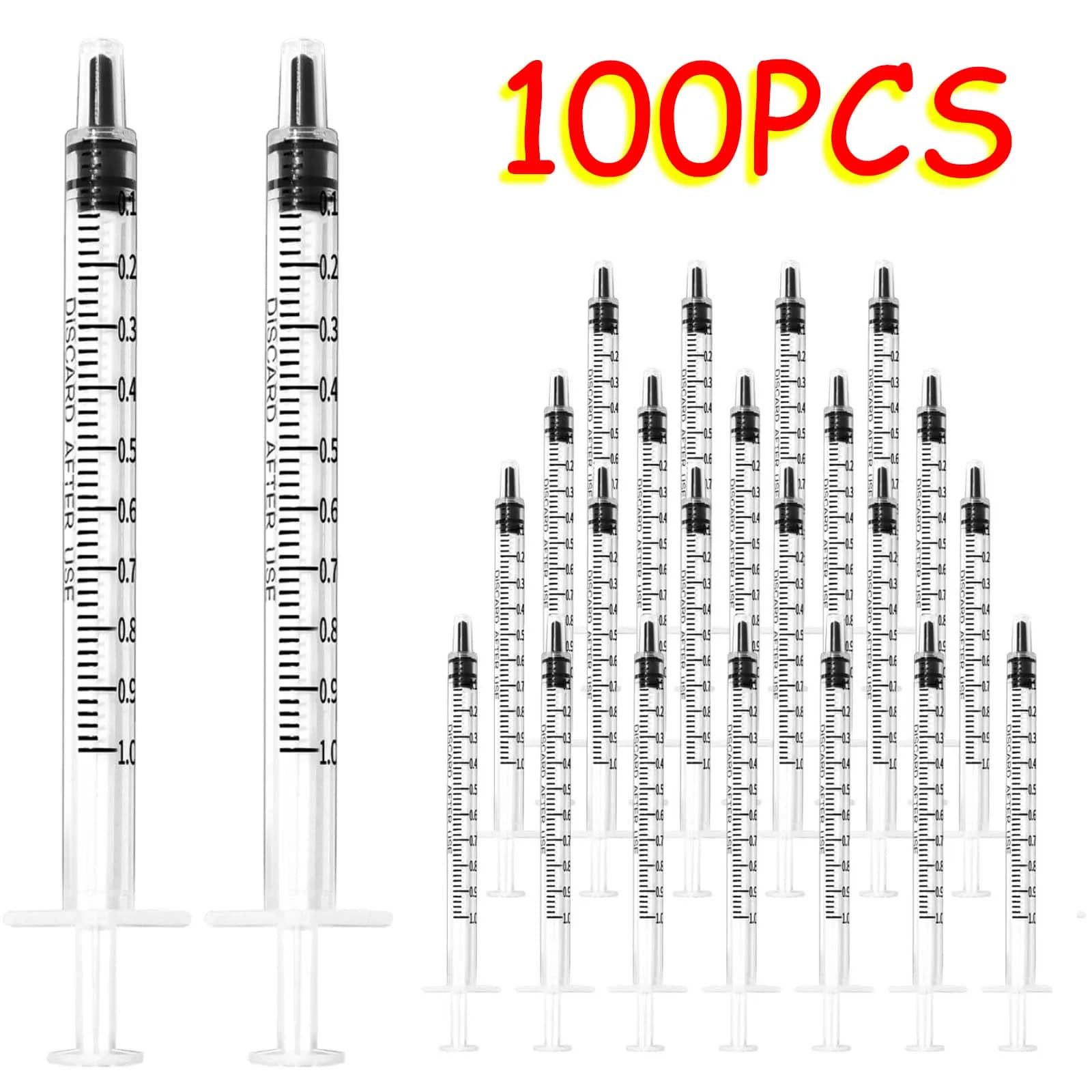 100pcs 1ml/cc Sterile Luer Slip Disposable Plastic Liquid Syringes No Needle, Individually Wrapped for Glue Dispensing Lab Use