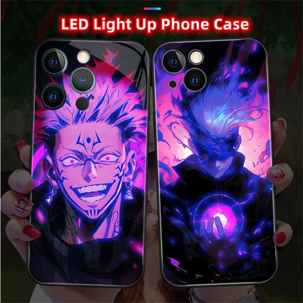 Cool Japan Anime Design Smart LED Light Glow Tempered Glass Phone Case For Samsung S26 S25 S24 S23 S22 S21 S20 Plus Ultra