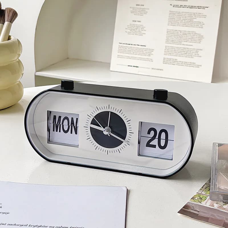 CuteLife Nordic Black Plastic Flip Digital Alarm Clock Room Decoration Morning Design Calendar Living Room Children Table Clock