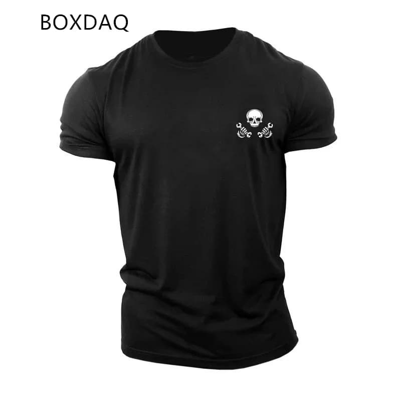 Men's Gym Sports T-Shirts Summer Short Sleeve Skull 3D Print Street Male T Shirt 6XL Plus Size O-Neck Casual Fitness Sporty Tops