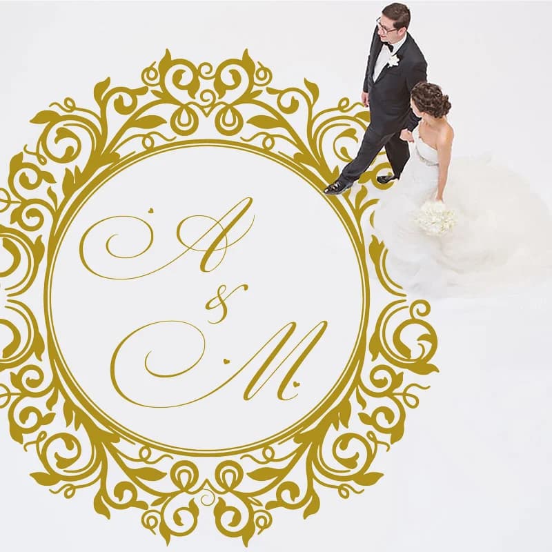 Wedding Dance Floor Decor Vinyl Decals Custom Made Design Party Favors Aisle Runner Sticker Wedding Monograms Gold Silver S623