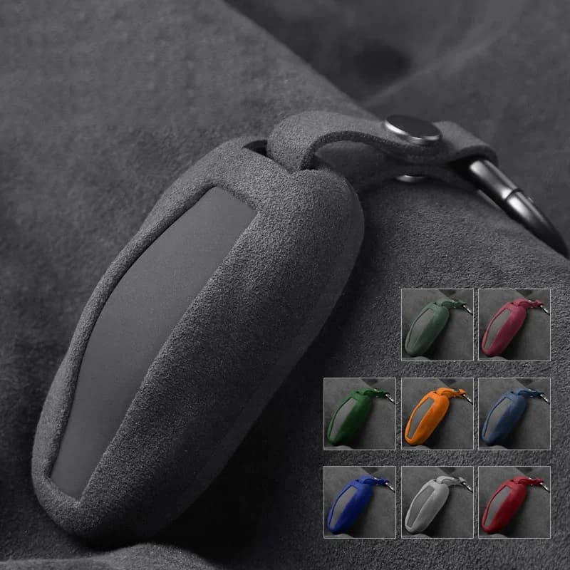 Solid Color Super Sued Car Key Cover Shell For Tesla Model 3 Model Y Model S Model X Remote Key Protective Case Car Accessories