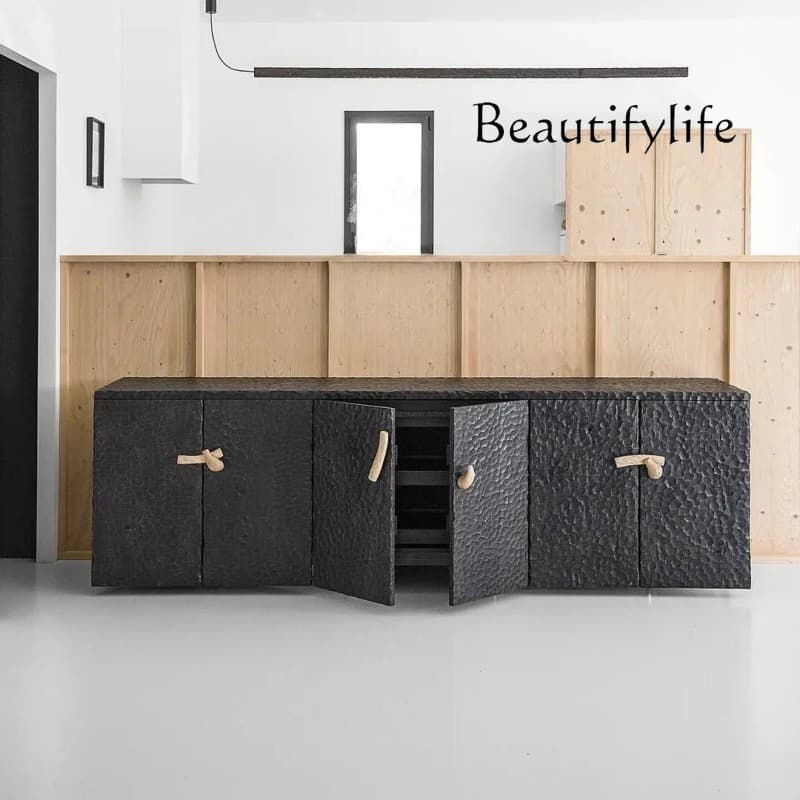 J Y Medieval Style Designer Home Carving Creative Solid Wood Dining Side Cabinet Retro Living Room Black Storage Wall Chest