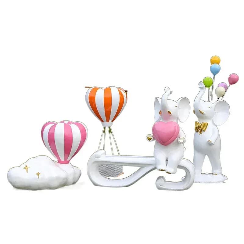Fiberglass cartoon abstract elephant sculpture outdoor garden landscape square park scenic clock in