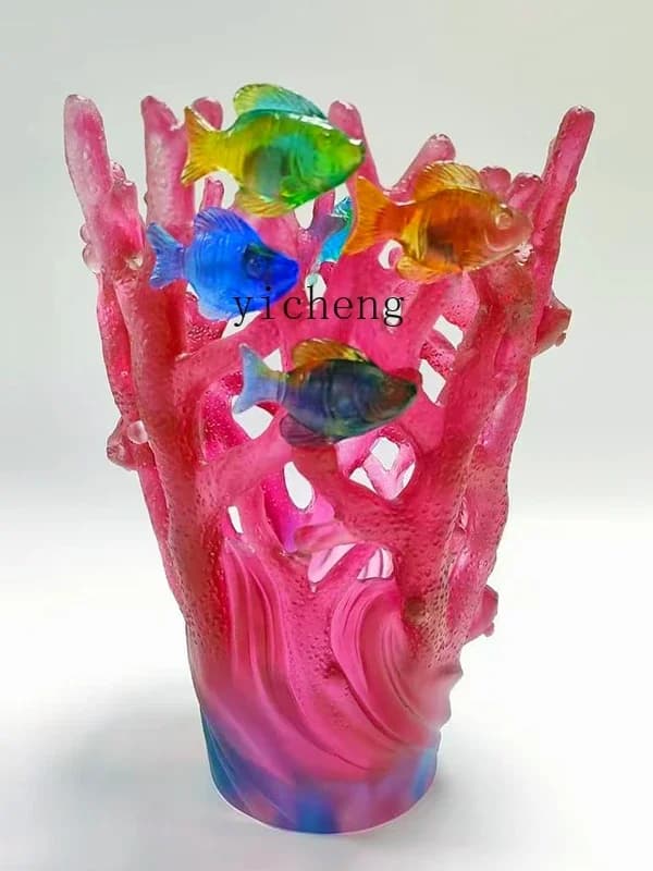 Glazed Red Coral Vase Art Ornament Living Room Light Luxury High Sense Flower Arrangement Entrance DecorationL28