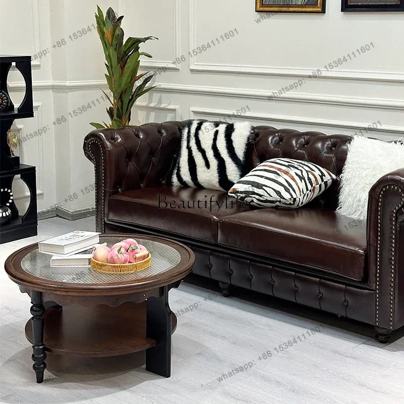 Factory Direct French Retro Solid Wood Coffee Table Living Room Set Simple Small Apartment Round Tea Table