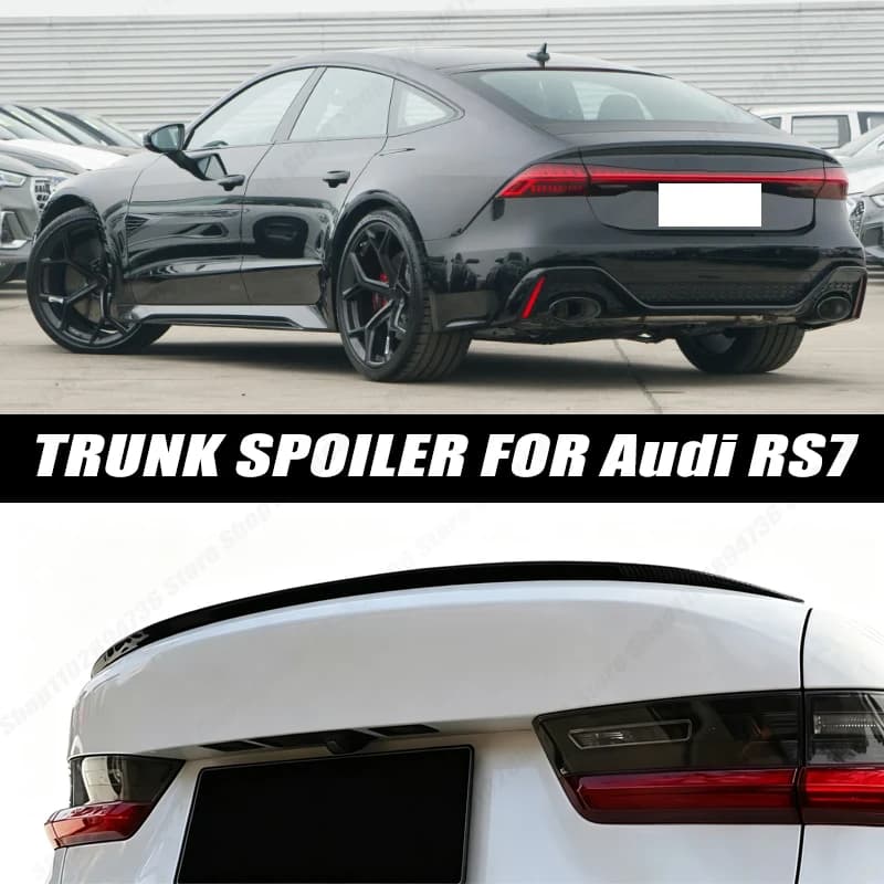 120CM Glossy Black Soft Rubber Universal Rear Trunk Spoiler 5D Carbon Look Tail Wing Fit For Audi RS7 Sedan Car Accessories