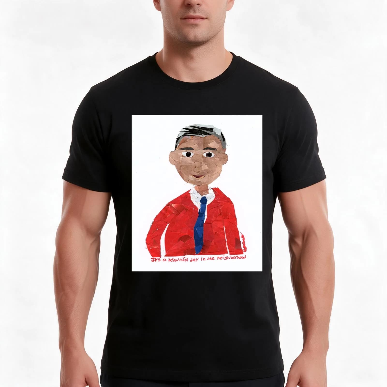 Mr. Rogers Mosaic T-Shirt, Summer Casual Cotton Tee, Oversized Streetwear Tops, Vintage Graphic Print, Loose Fit Short Sleeve