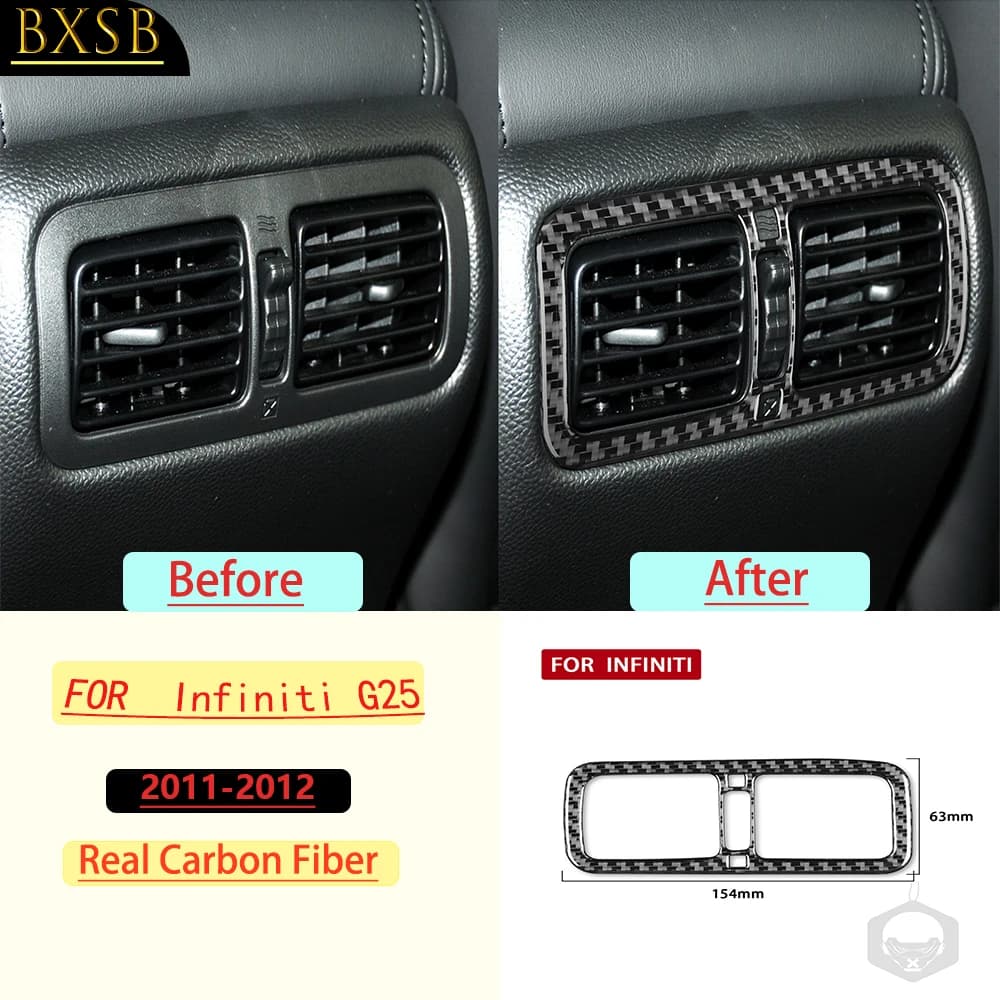 For Infiniti G25 2011–2012 Car Rear Central air Vent outlet Frame Trim Real Soft Carbon Fiber Interior Accessories Decoration S