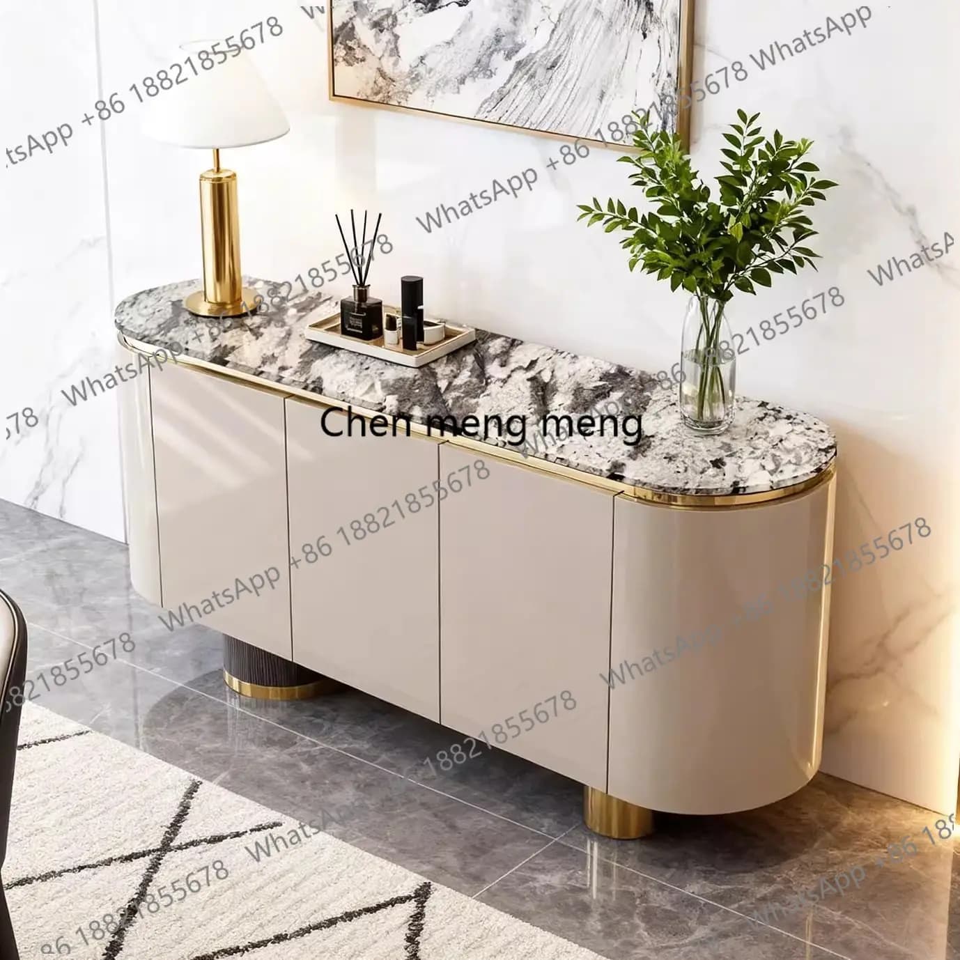 Italian light luxury door cabinet natural luxury stone villa against the wall shoe cabinet high-end dining side cabinet