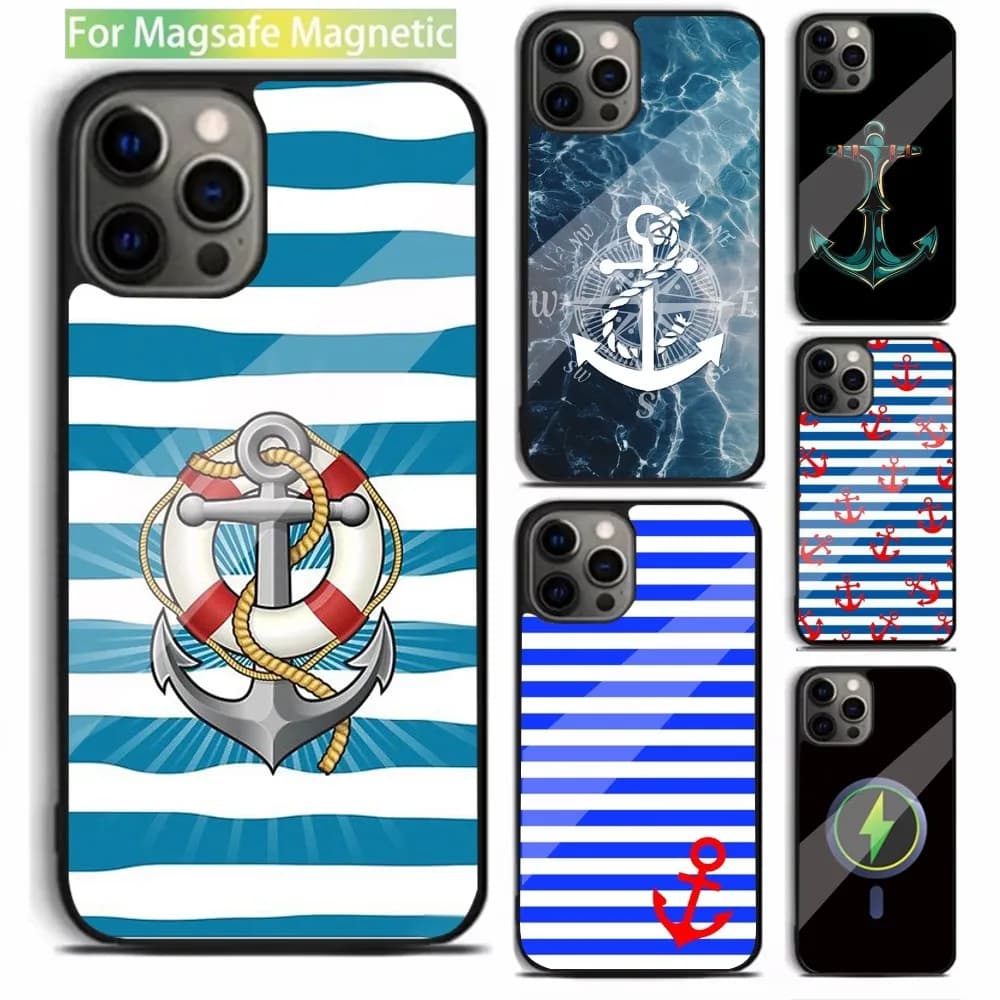Anchor Compass nautical sailor Phone Case For iPhone 15,14,13,12,11,Plus,Pro,Max Mini Magsafe Magnetic Wireless Charging