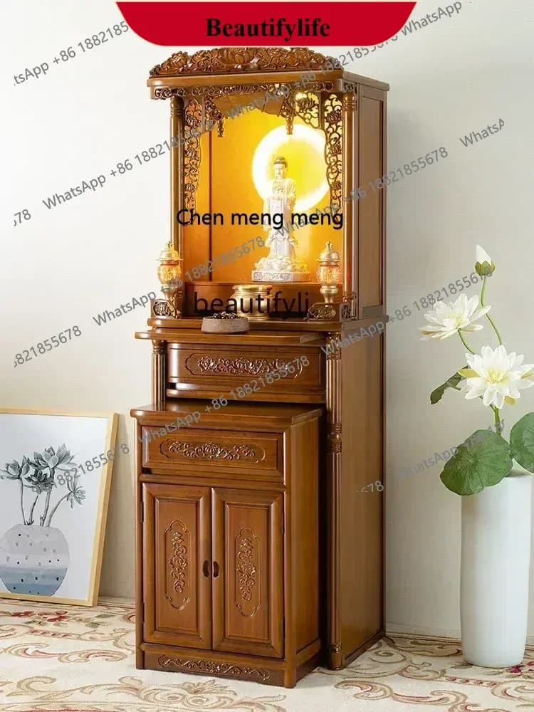 z183   Economical Household Solid Wood Chinese God of Wealth Buddha Shrine Clothes Closet Shrine Buddha Cabinet Guanyin Altar