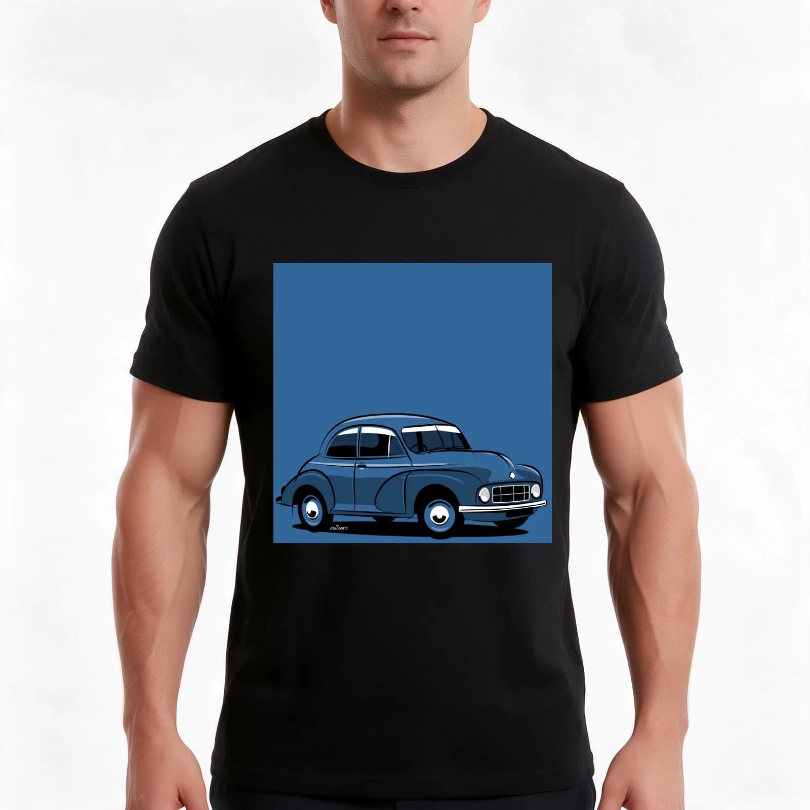 Morris Minor mm 2-door blue T-Shirt, Summer Casual Cotton Tee, Oversized Streetwear Tops, Vintage Graphic Print, 100% Cotton