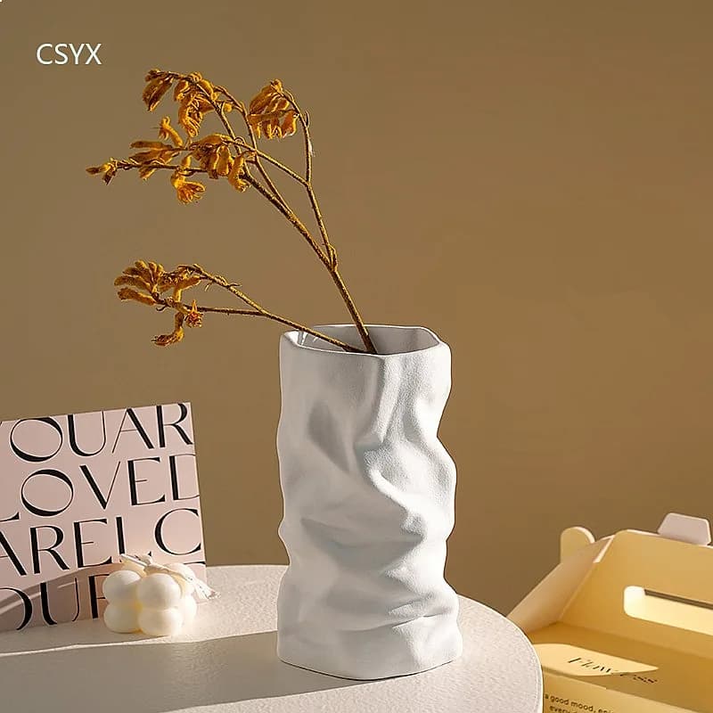 Modern Black White Pleated Vase for Home Living Room Table Decor New Housewarming Gift