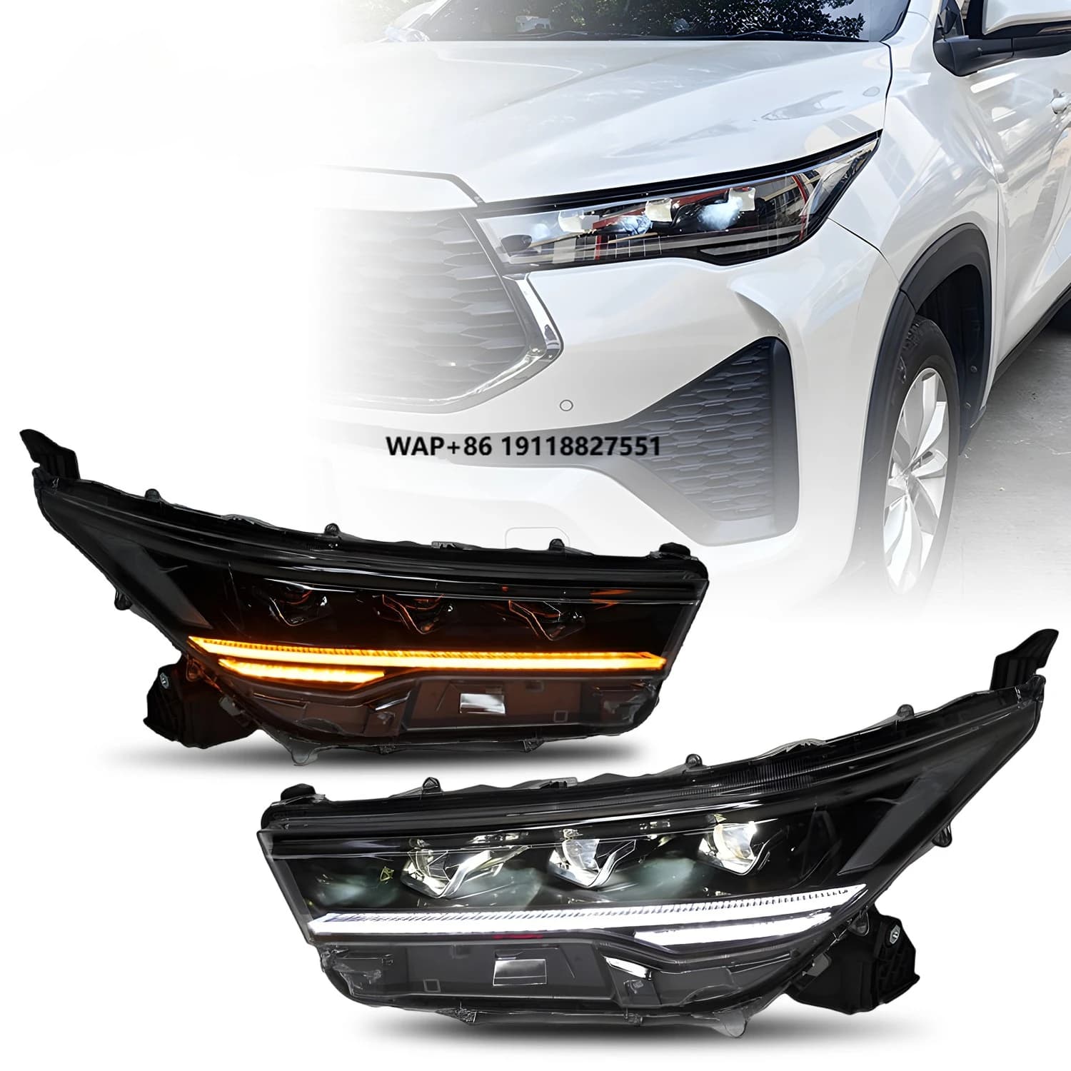 HCMOTIONZ LED Headlights for Innova 2022-2025 6000K Color DRL Start-Up Animation Front Lamps Assembly Lighting System
