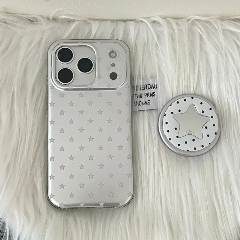 Electroplated Star Magnetic Stand Phone Case for iPhone 17 Pro Max 16 15 14 Pro Max Heart Star Mirror Bracket Card Holder Cover
