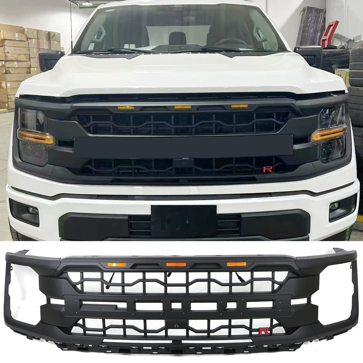 Front Grille Fits For 2024 2025 Ford F-150  XL XLT STX TREMOR W/LEDBAR F150 Grill With Light Bar