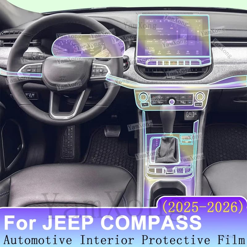 Auto Interior Protective Film TPU Fit For JEEP COMPASS 2025 2026 Anti-Fingerprint Dashboard Screen Wrap Car Stickers