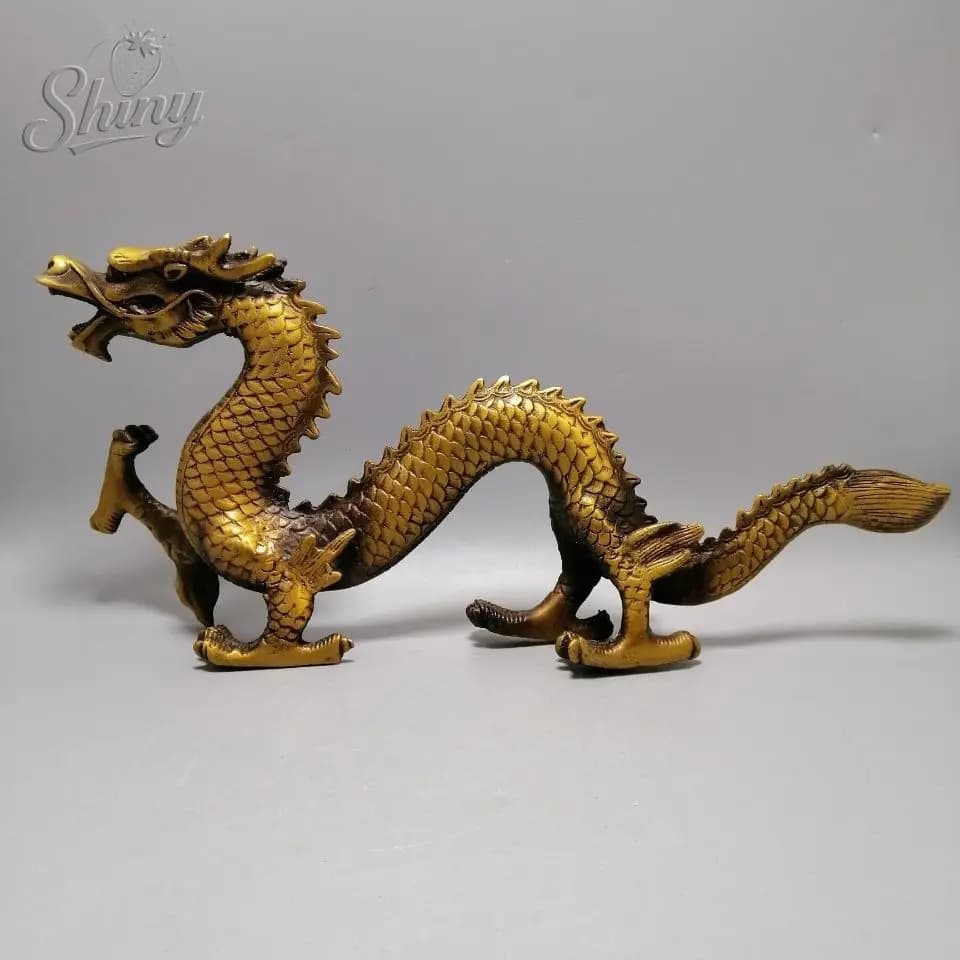 12" Feng Shui Antique Bronze Imperial Dragon Statue Wealth Handcrafted Zodiac Mascot Home Office Entryway Decor Chinese Culture