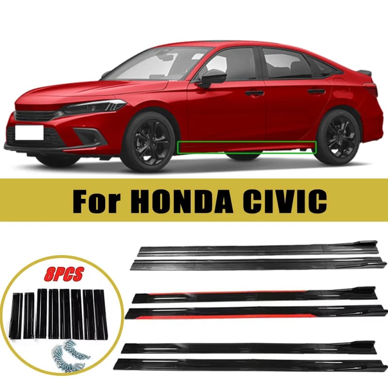 Universal 2m/2.2m Car Side Skirt Extension SplitterBumper Racing Side Wing Bumper Lip Side Spoiler For HONDA CIVIC