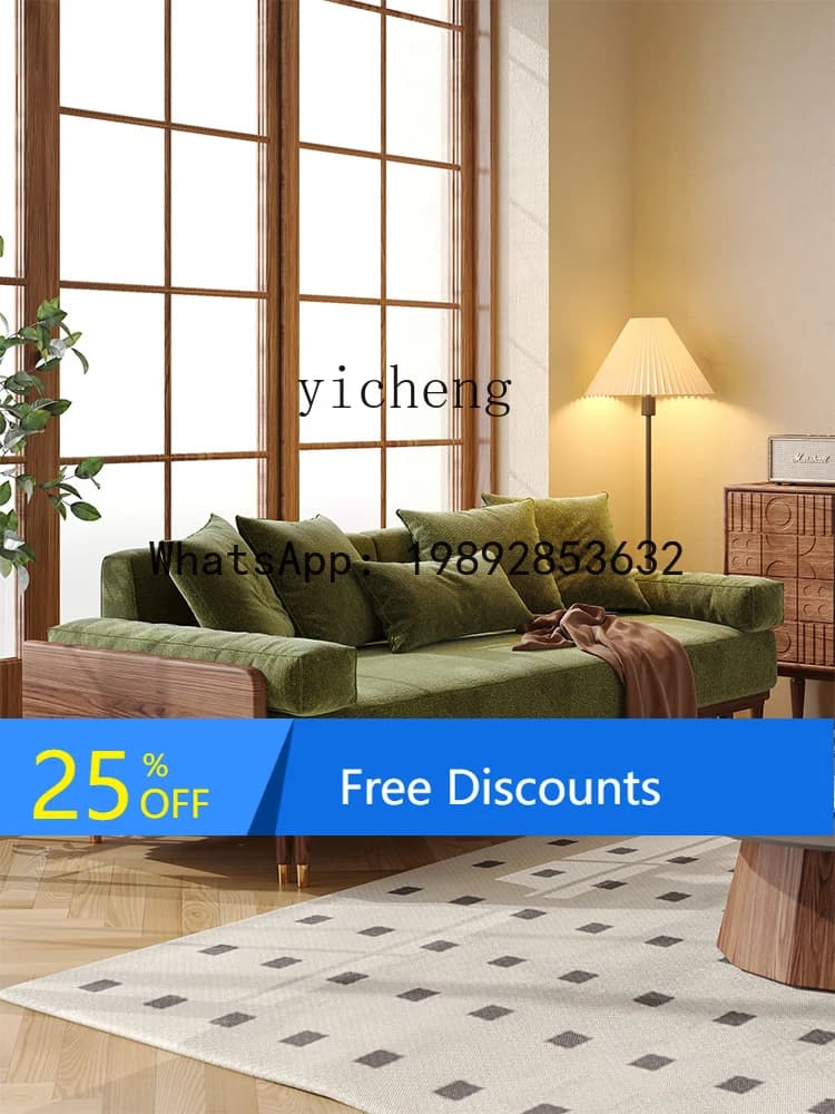 AA  sofa bed folding dual-purpose removable cotton and room bedroom solid wood walnut color