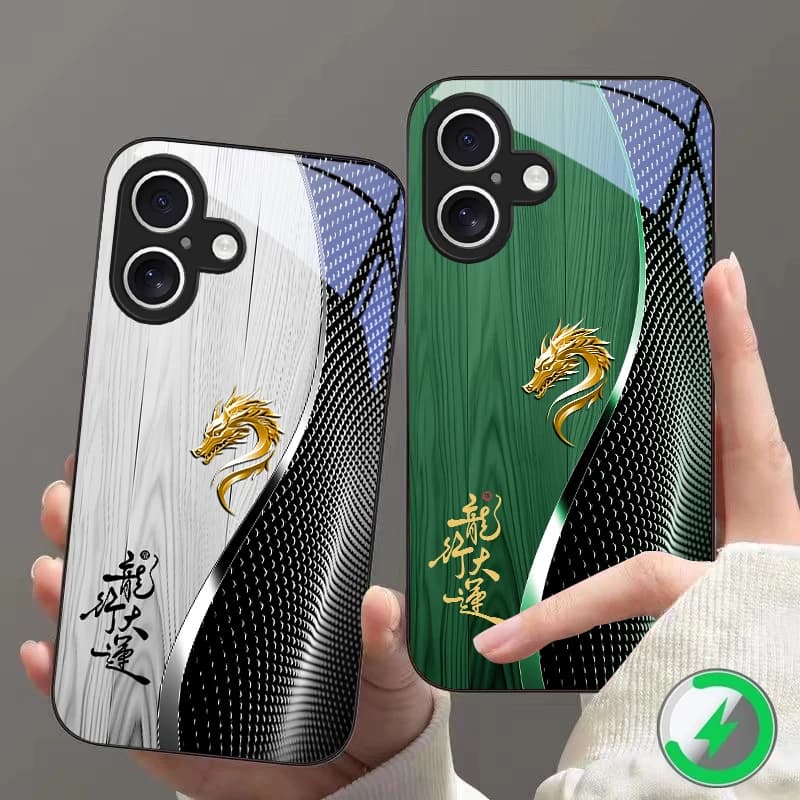 traditional dragon totem For iPhone 17 Pro Max 16 15 Air 14 13 Plus 12 mini 11 XR Xs 16E 17ProMax 8 For Magsafe Glass Phone Case