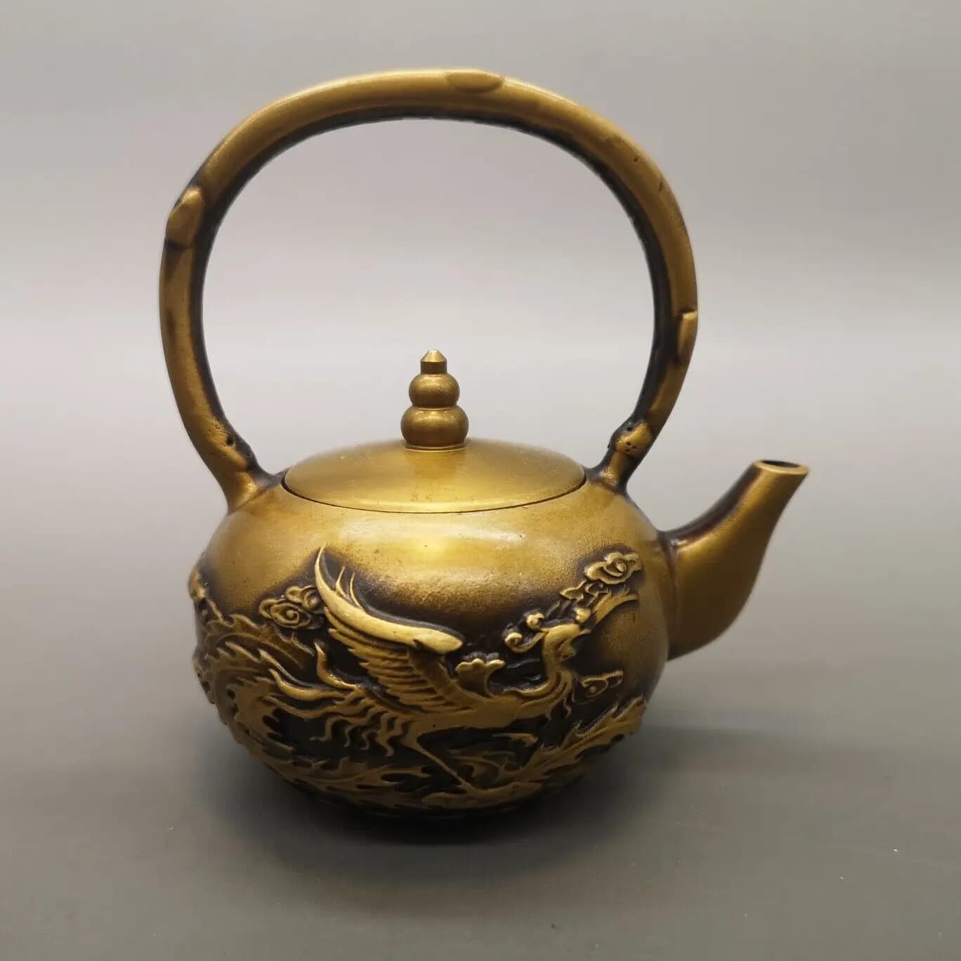 Antique Handmade Brass Dragon Pot Teapot Wine Pot Tea Ceremony Chinese