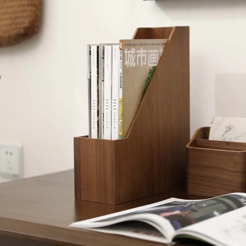 【Hot】Desktop Wooden Bookshelf Office Table Organizer Japan Style Files Storage Box Magazines Storage Rack Files Holder