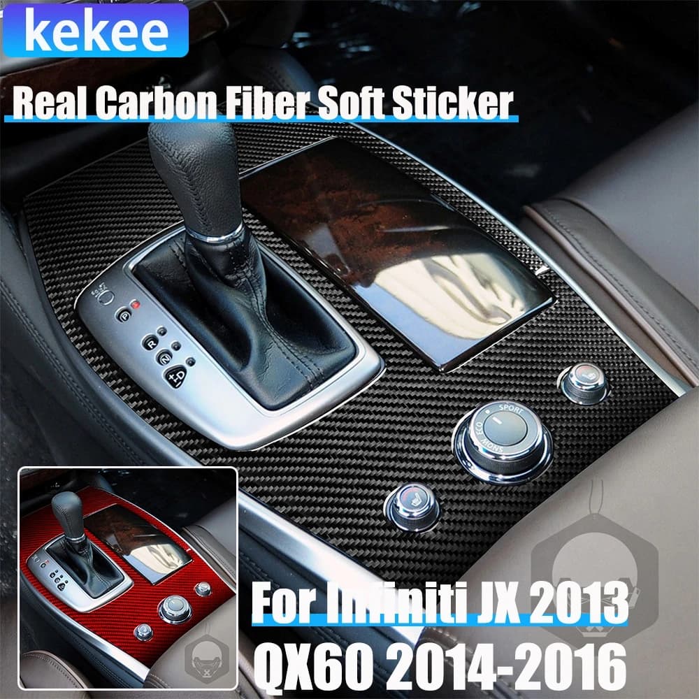 Real Carbon Fiber Car Accessories Center Gear Surround Panel Trim Cover Soft Sticker For Infiniti JX 2013 QX60 2014 2015 2016