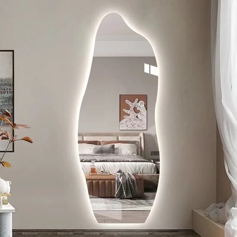 Wall Vanity Mirror Full Body Girls Aesthetic Small Cloud Art Modern Big Funky Mirror Light LED Wavy Espelhos Home Decorations