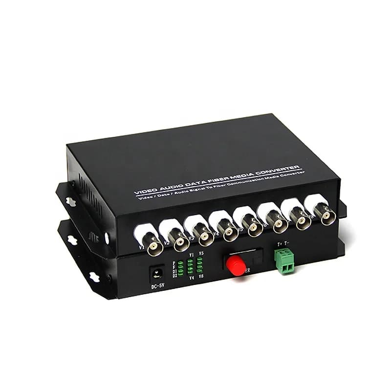 Optical Media Converter 8 Channel  With Return Data to Fiber Video Converter