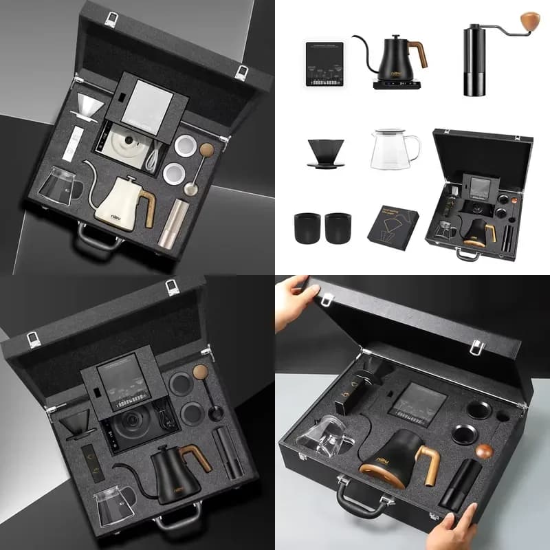 Nibu Hand Drip Coffee Maker Set Camping Pour Over Coffee Kit with Gift Box & Leather Suitcase for Outdoor & Coffee